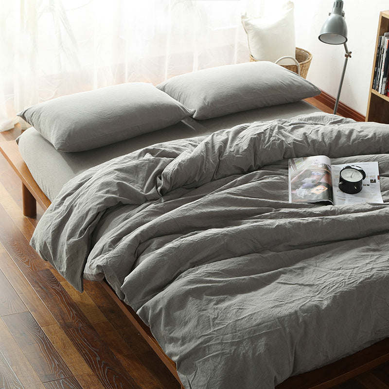 Solid Color Cotton Bed Sheet Set - Four-Piece Dormitory Bedding