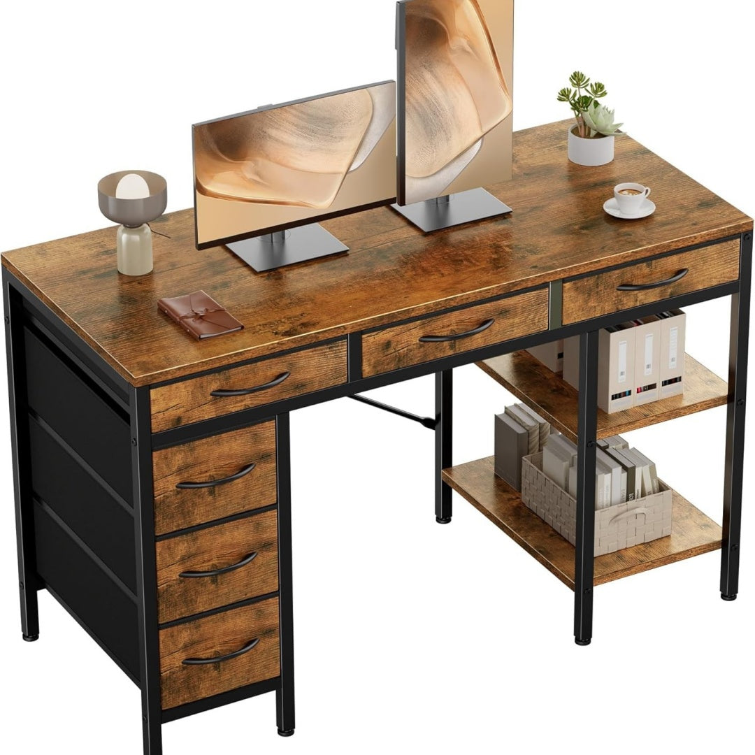 55-Inch Computer Desk with 6 Drawers for Home Office Storage
