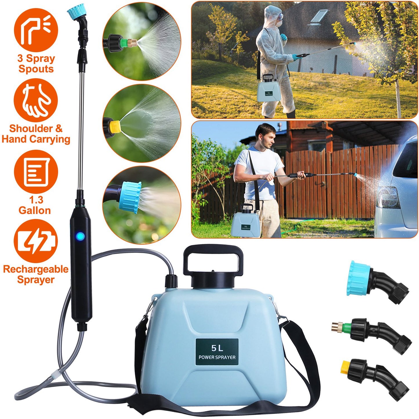 Electric Garden Sprayer 5L Rechargeable Handheld Watering & Disinfection Tool