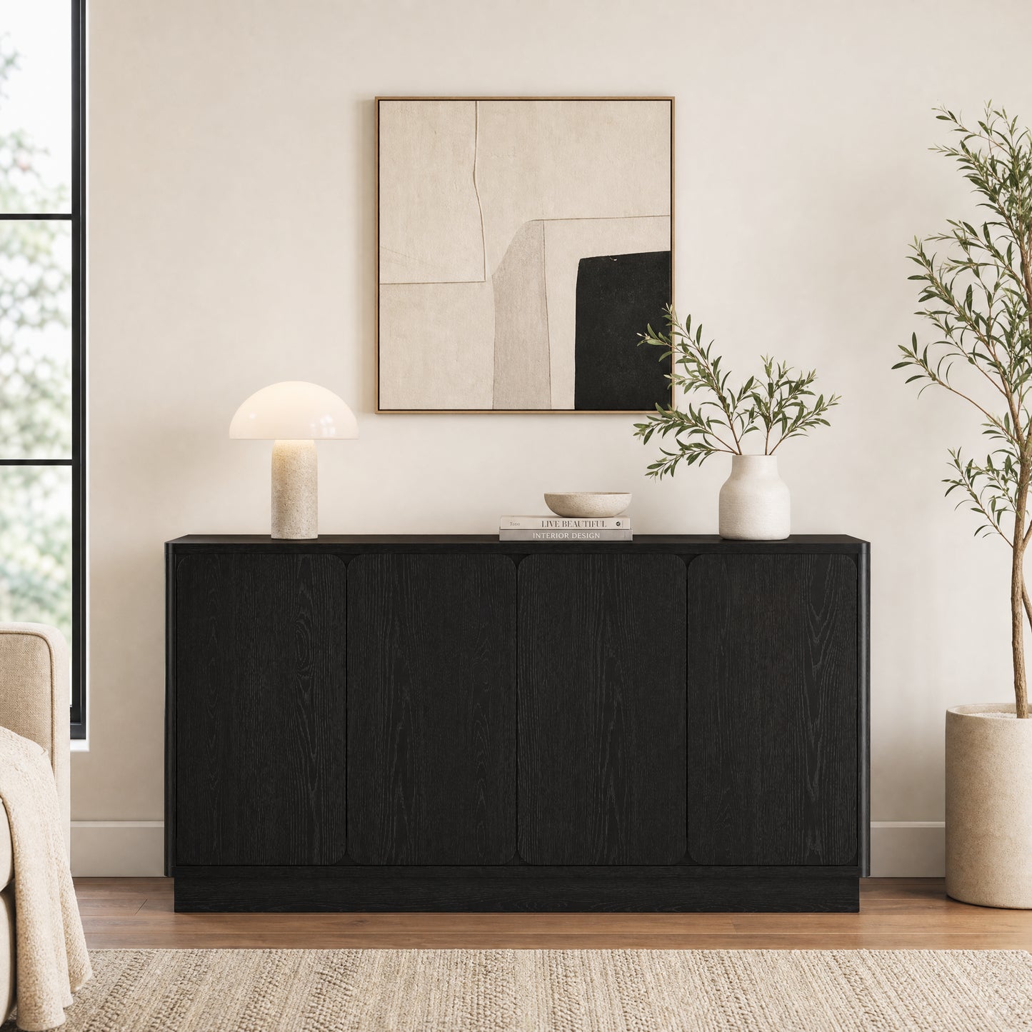 59.1-Inch Black 4-Door Sideboard Buffet Cabinet with Adjustable Shelves