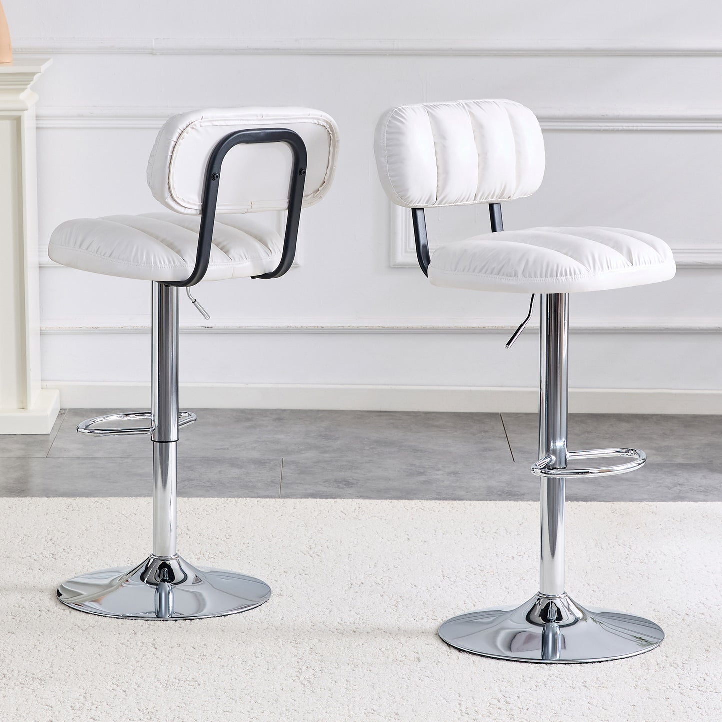 Set of 2 Adjustable Height Bar Stools - White PU Leather