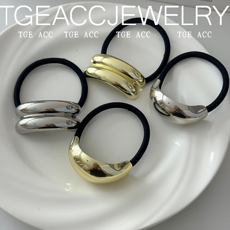 Geometric Metal Head Rope with Concave-Convex Design - Retro Style, Multiple Colors