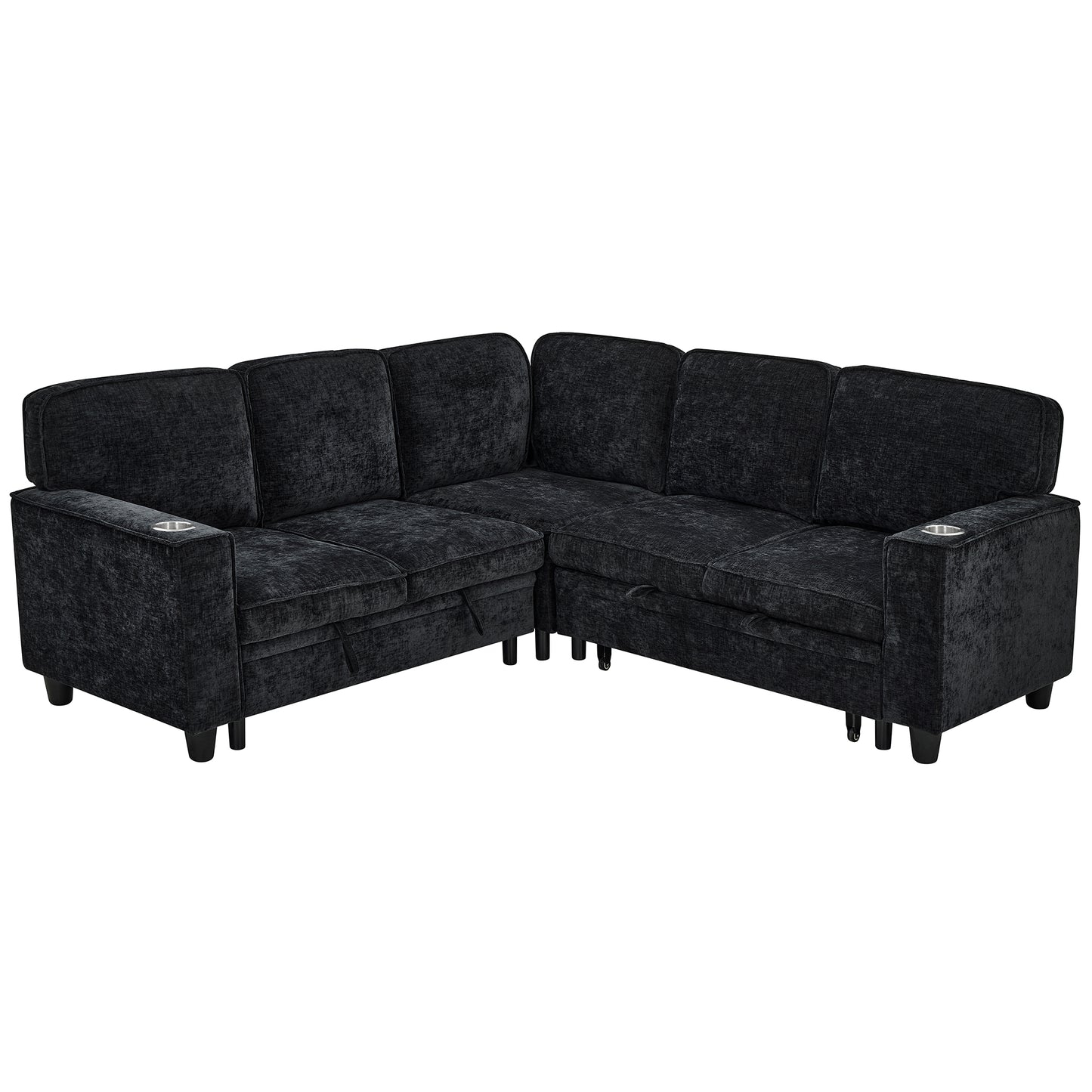 L-Shaped Sofa Bed with Storage & USB Ports - Charcoal Grey