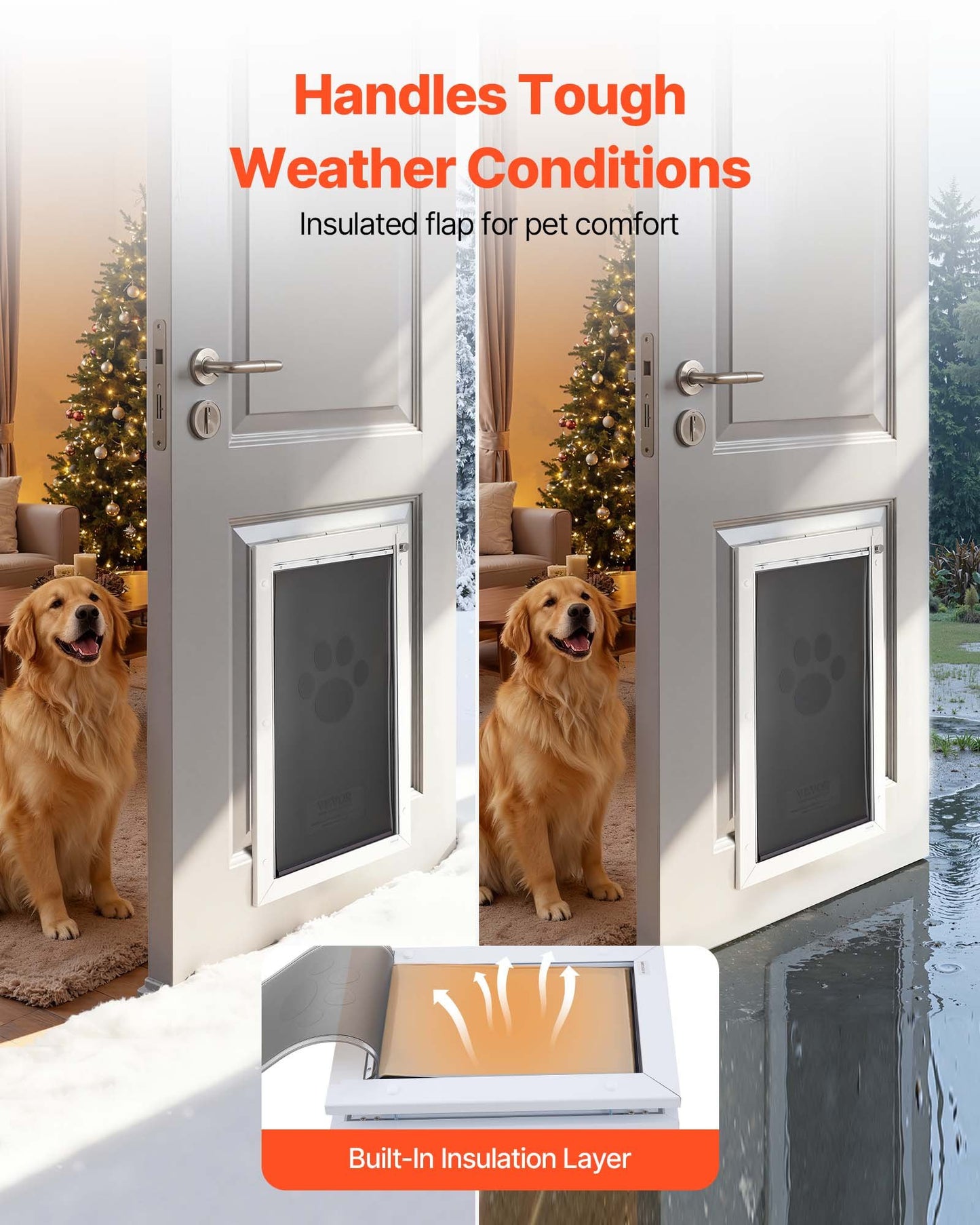 Large Weatherproof Pet Door with Magnetic Flaps & Metal Frame - Easy Install, White