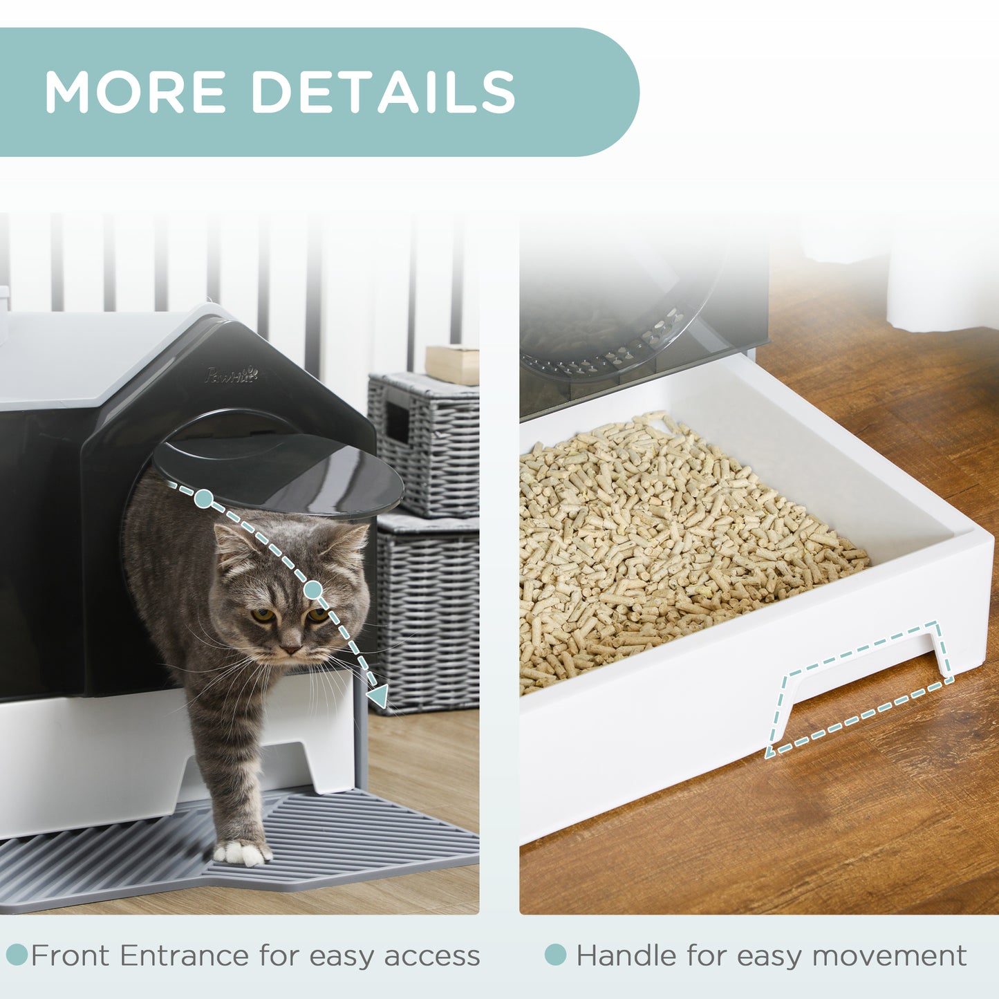 Hooded Cat Litter Box with Litter Mat - Enclosed, Odor-Reducing, Gray