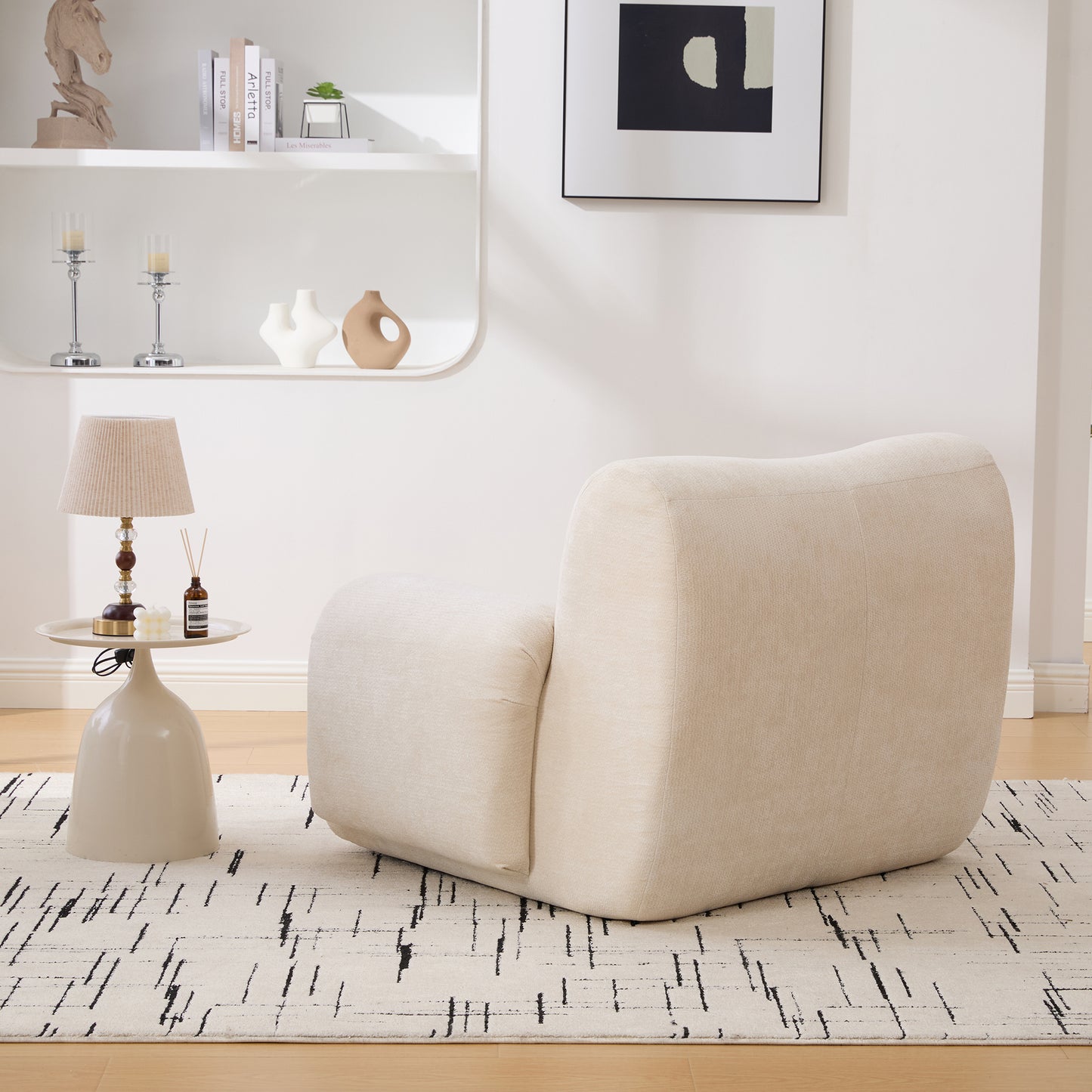 Modern Upholstered Accent Chair - Beige Chenille Armchair