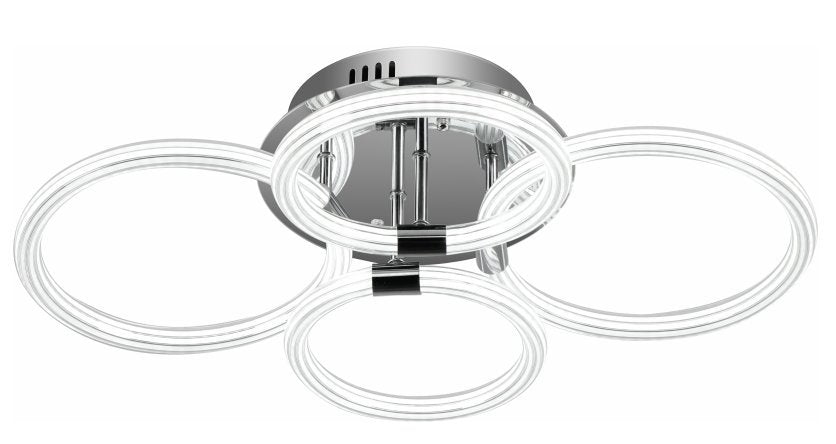 Modern Dimmable LED Ceiling Light with Remote Control, 4-Ring Acrylic Flush Mount Fixture for Bedroom, Living Room, Kitchen