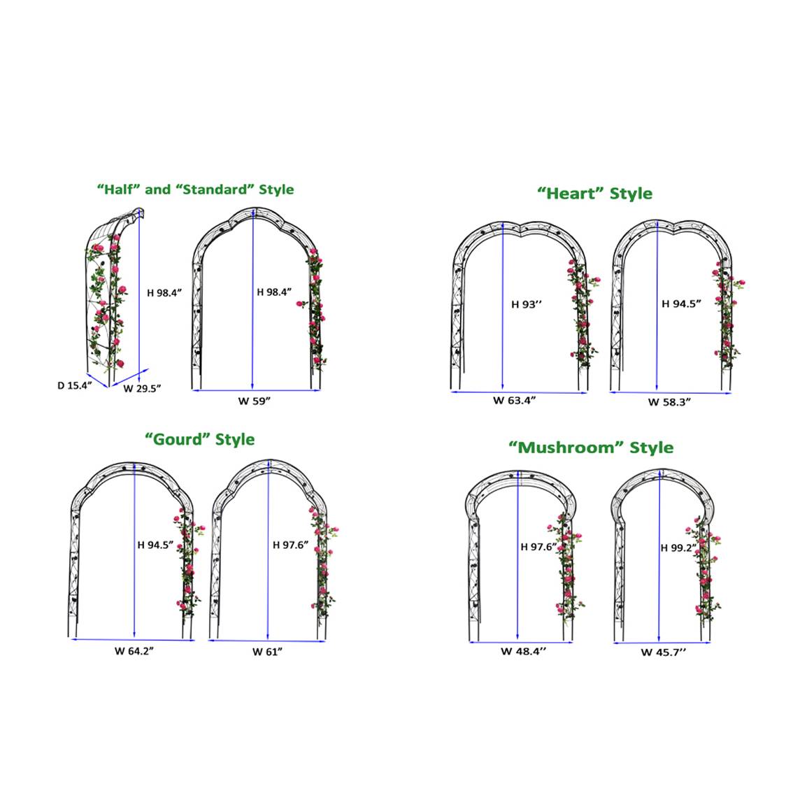 Metal Garden Arch with 8 Styles Freely Assembled Outdoor Trellis for Climbing Plants