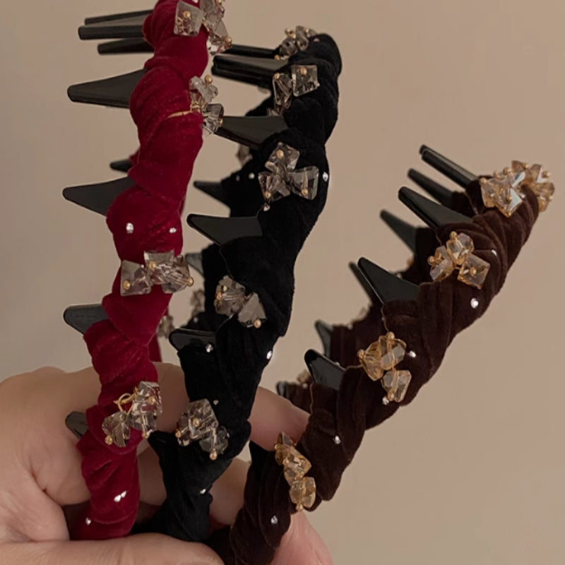 Velvet Crystal Wave Hairband with Non-Slip Design