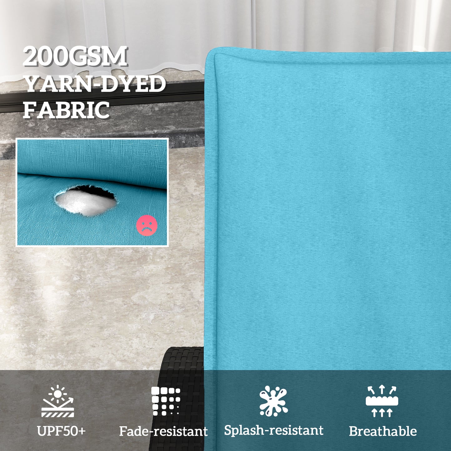 Foldable Chaise Lounge Cushions Set of 2 - Light Blue