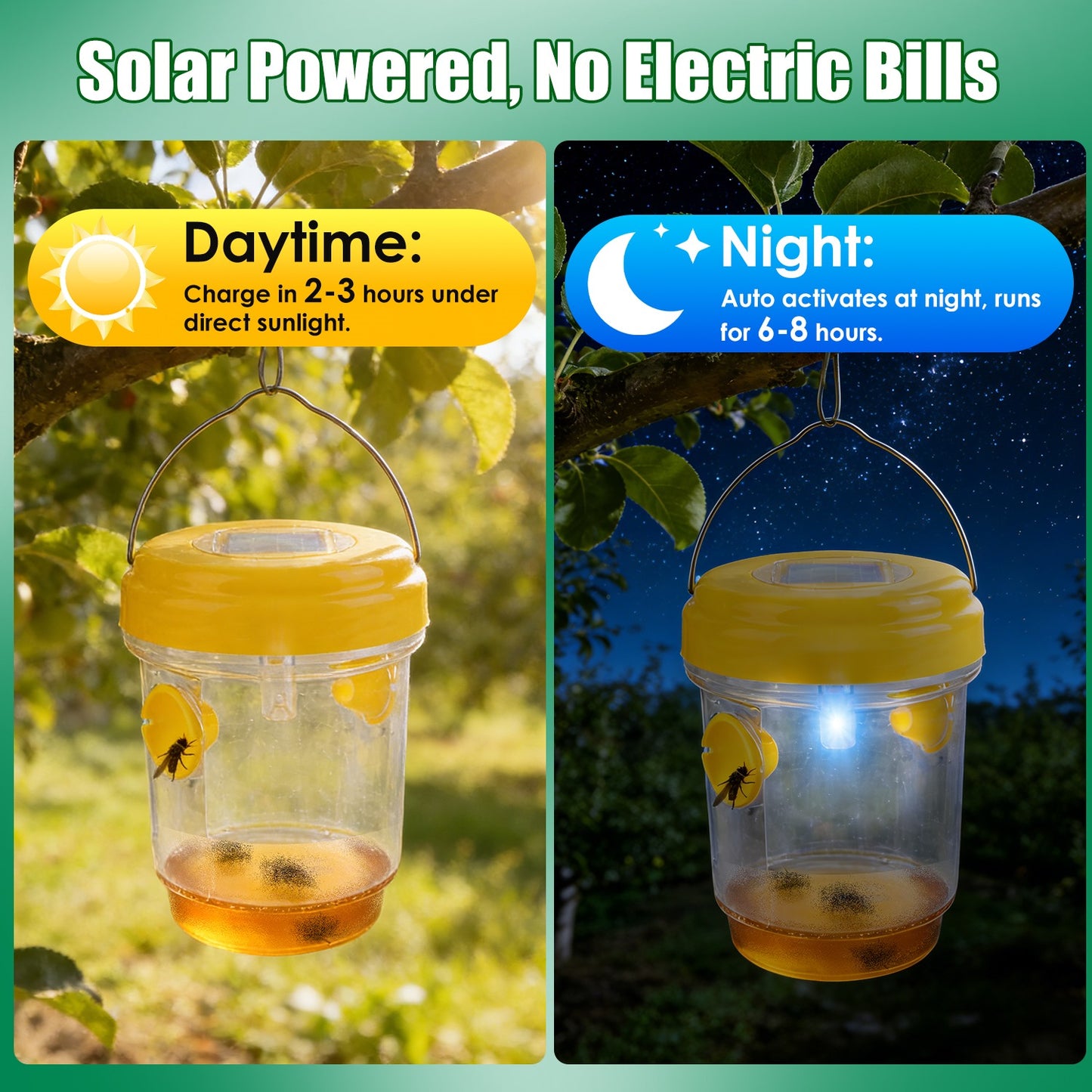 Solar Wasp Trap with UV Light - 3 Pack Outdoor Insect Catchers