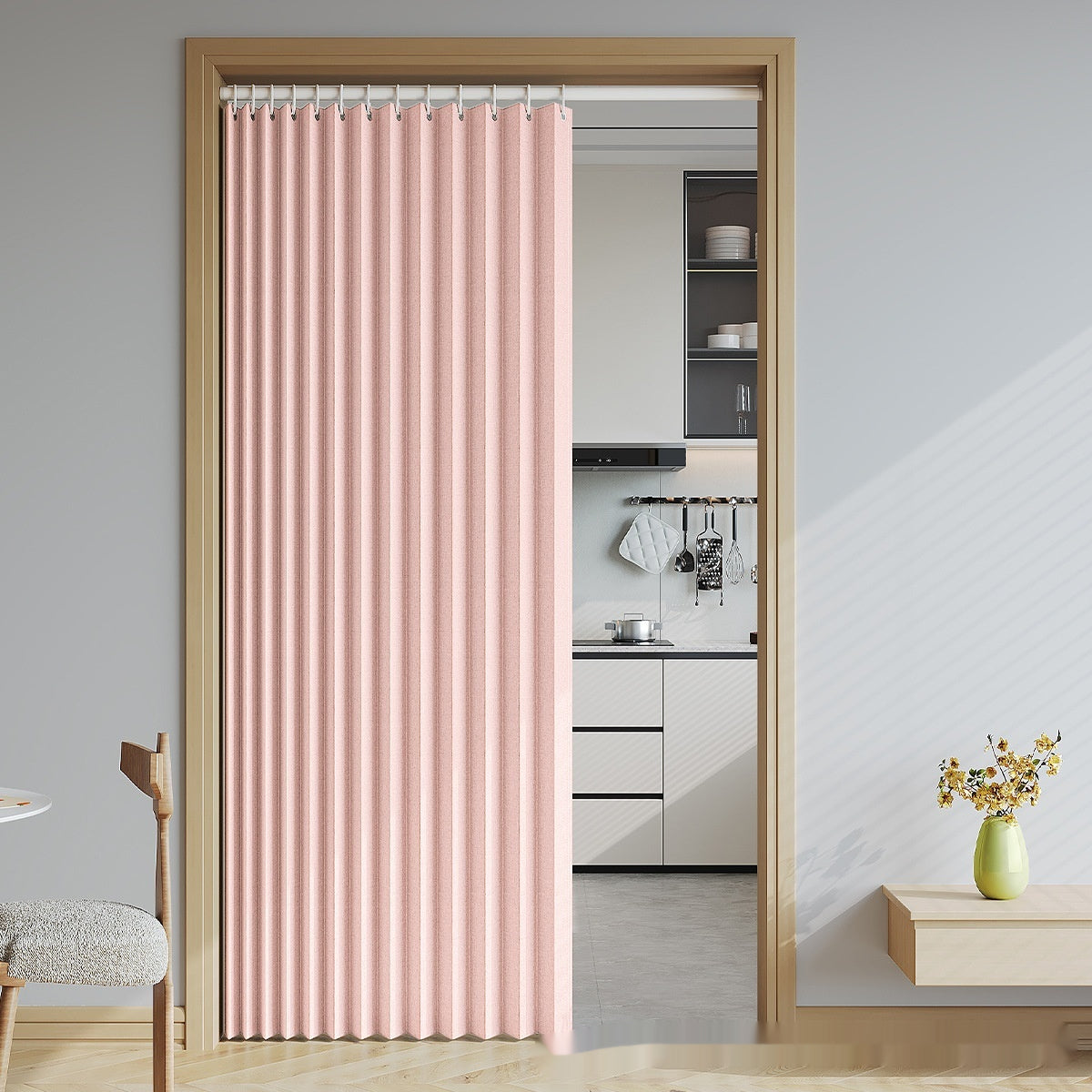Folding Room Divider Curtain for Home & Garden, Solid Color, Adjustable Size