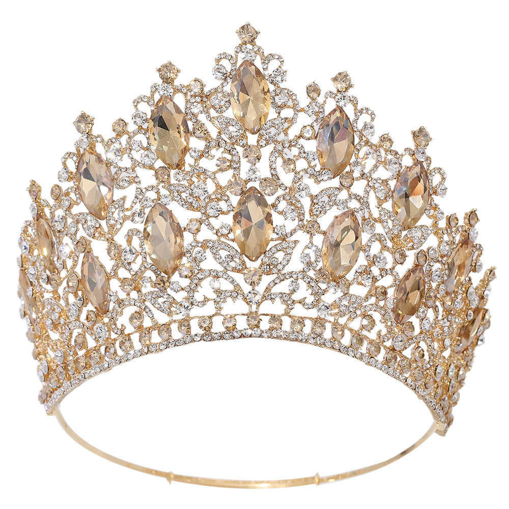 Elegant Bridal Crown Headpiece with Diamond-Accented Alloy Design - Multiple Colors