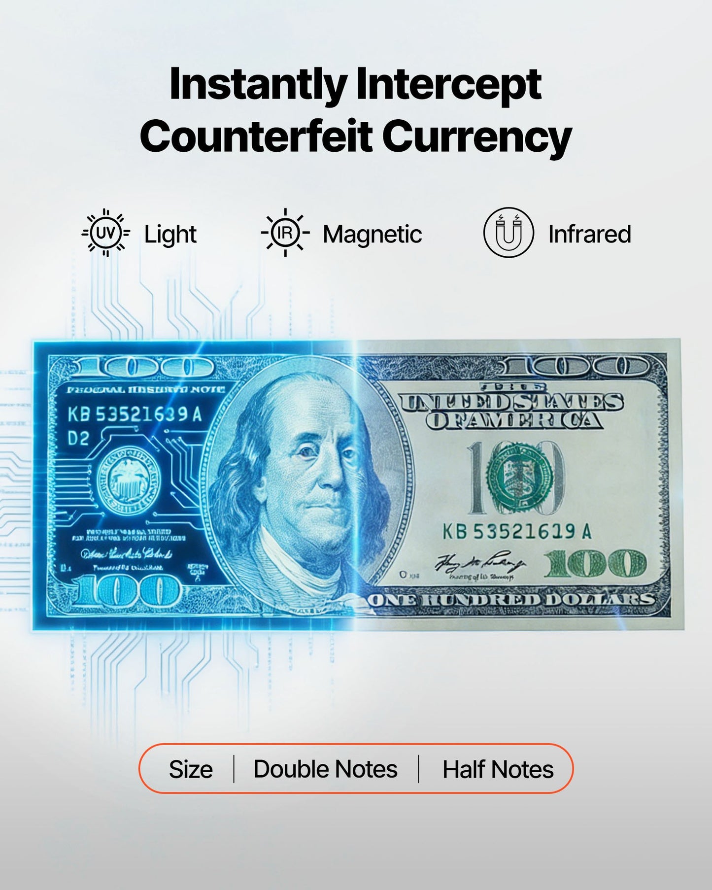 Digital Money Counter Machine with Multi-Currency & Counterfeit Detection - Black