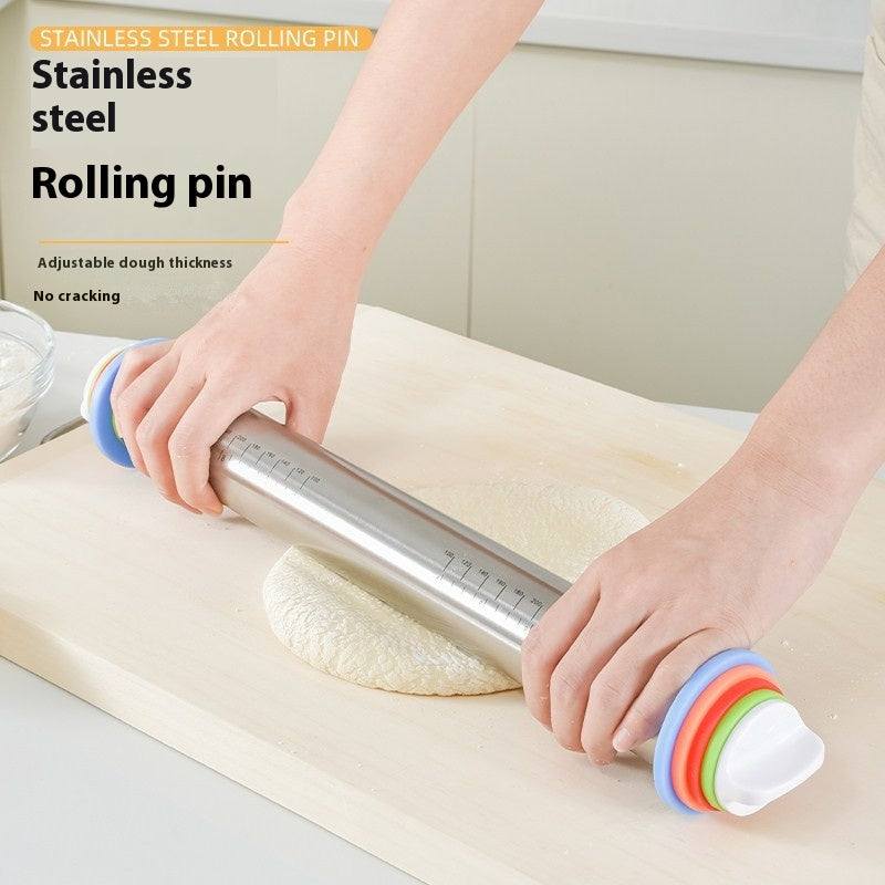 Stainless Steel Adjustable Thickness Rolling Pin for Kitchen Baking