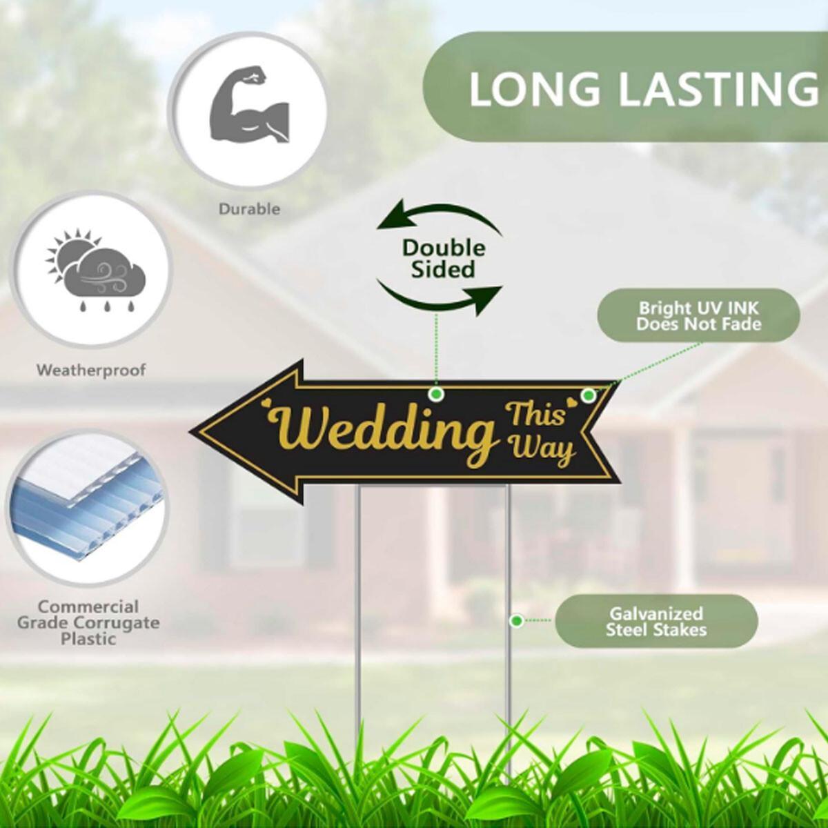 4-Piece Wedding Directional Signs Set - Black & Gold Arrows