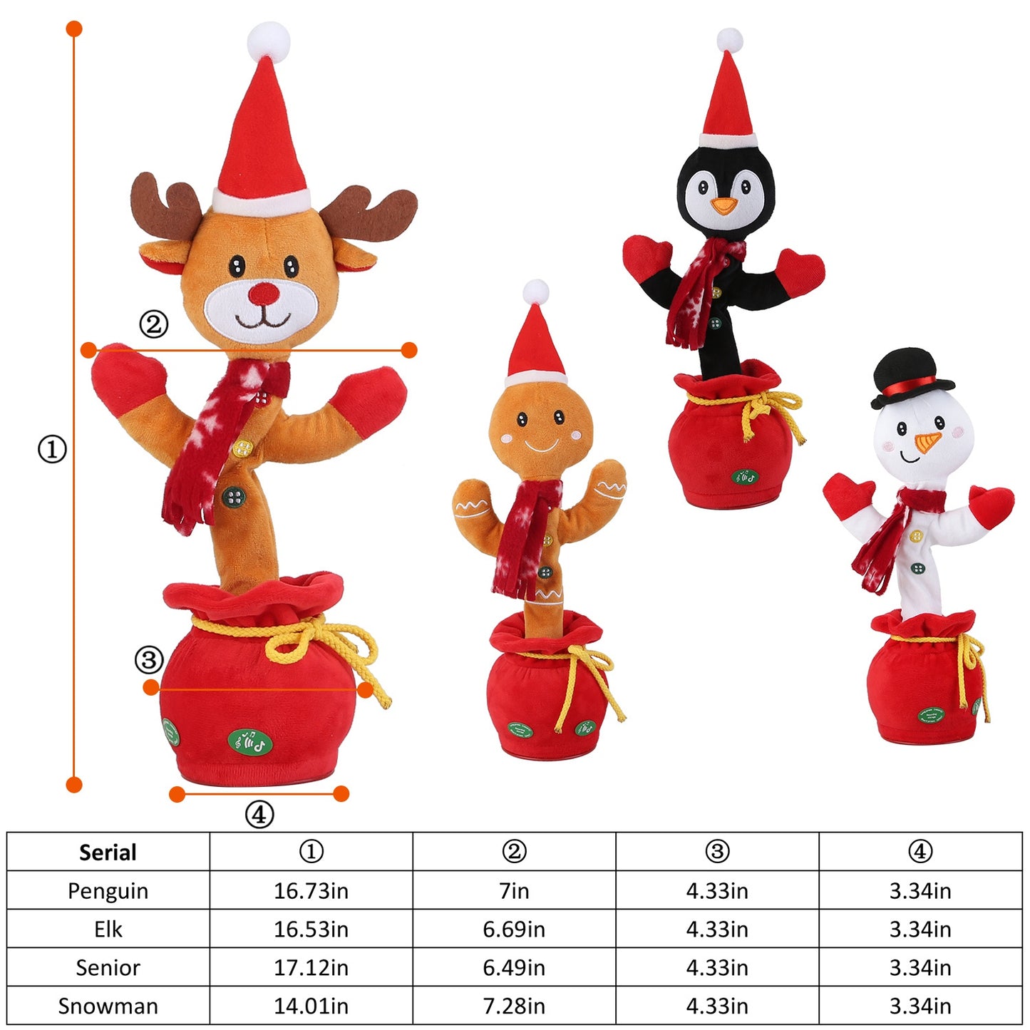 Interactive Plush Dance Toy - Christmas Penguin & Elk Designs