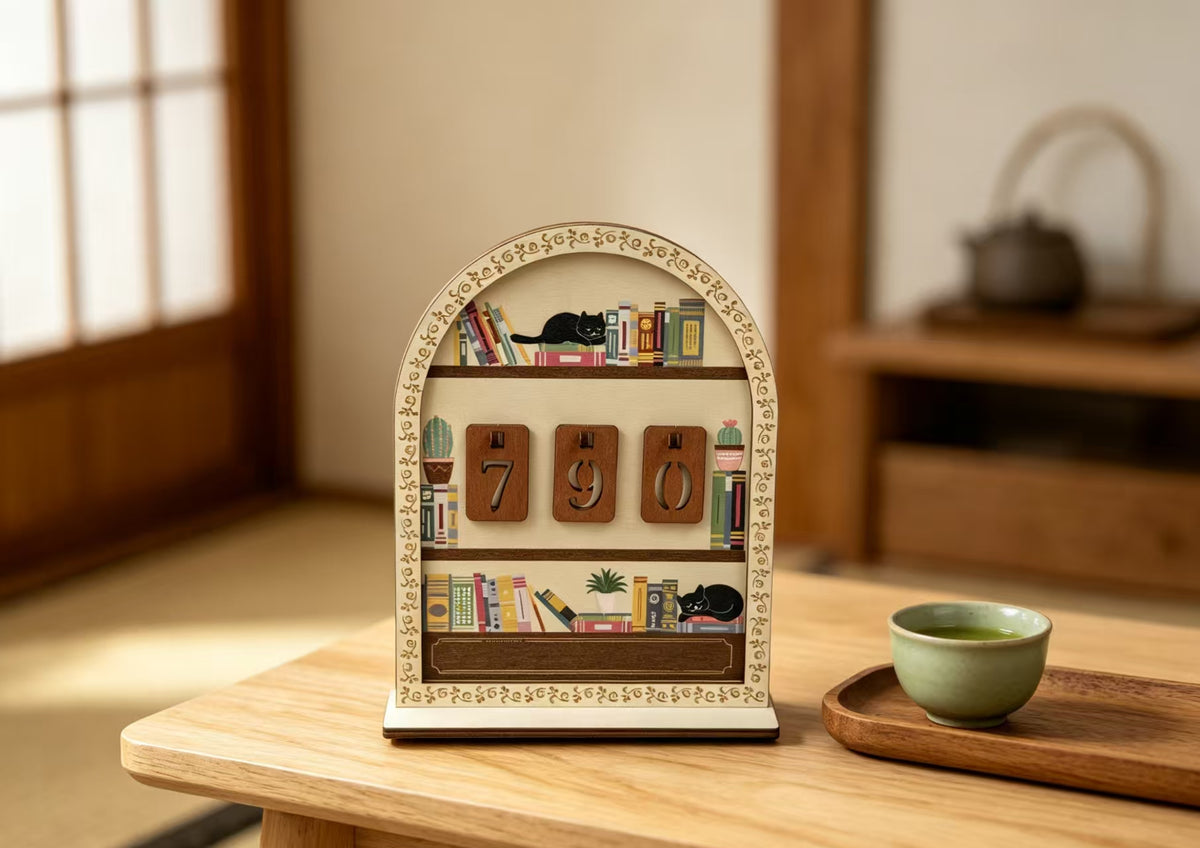 Wooden Black Cat Bookshelf Reading Tracker - Reusable Book Log & Desk Decor