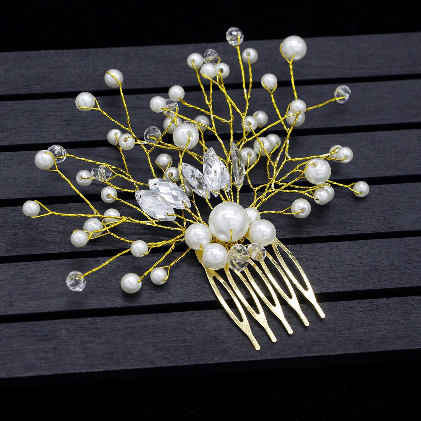 Bridal Pearl Hair Comb Wedding Hair Accessory with Silver or Gold Iron Wire