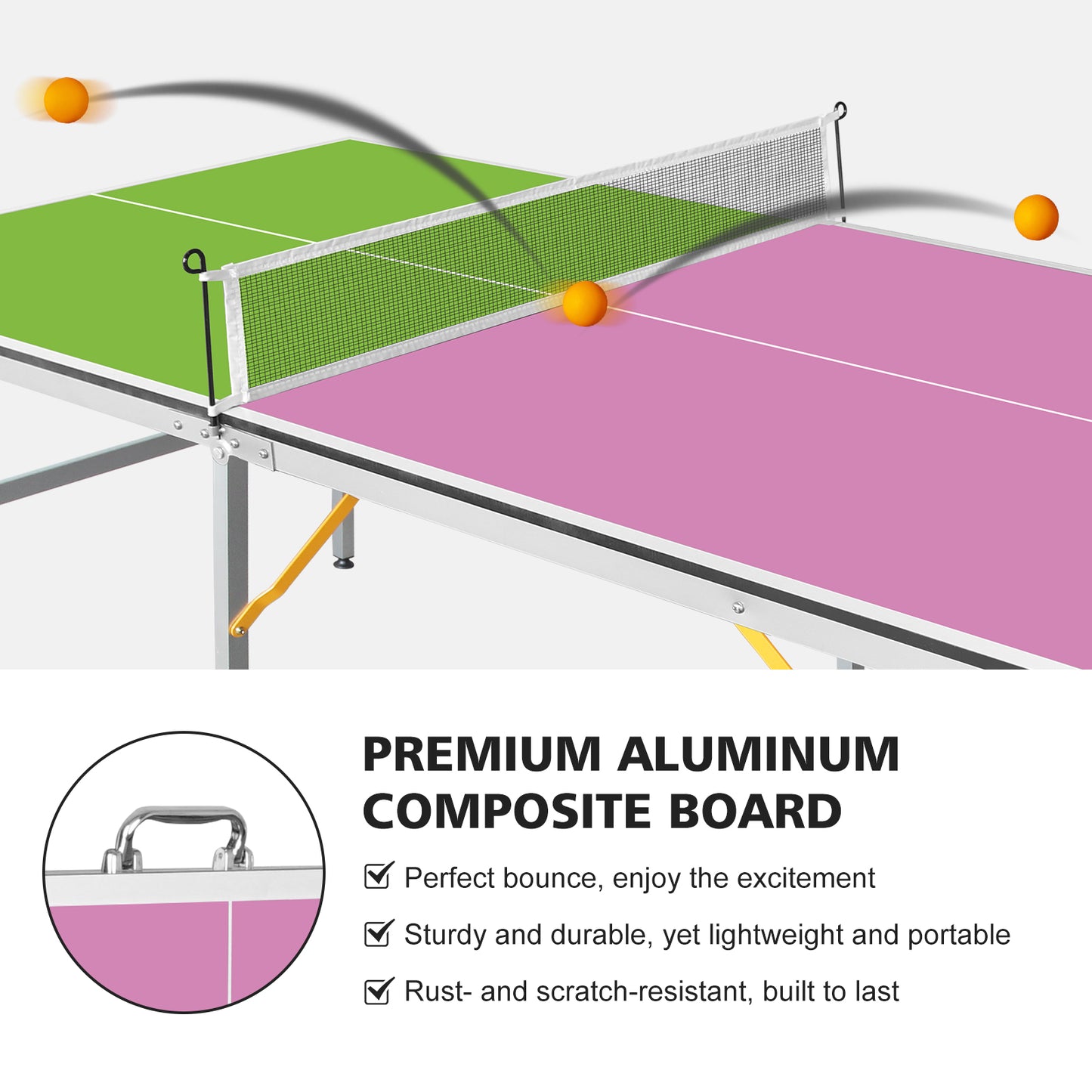 Mid-Size Foldable Table Tennis Table Set with Net, Paddles & Balls - Green/Purple