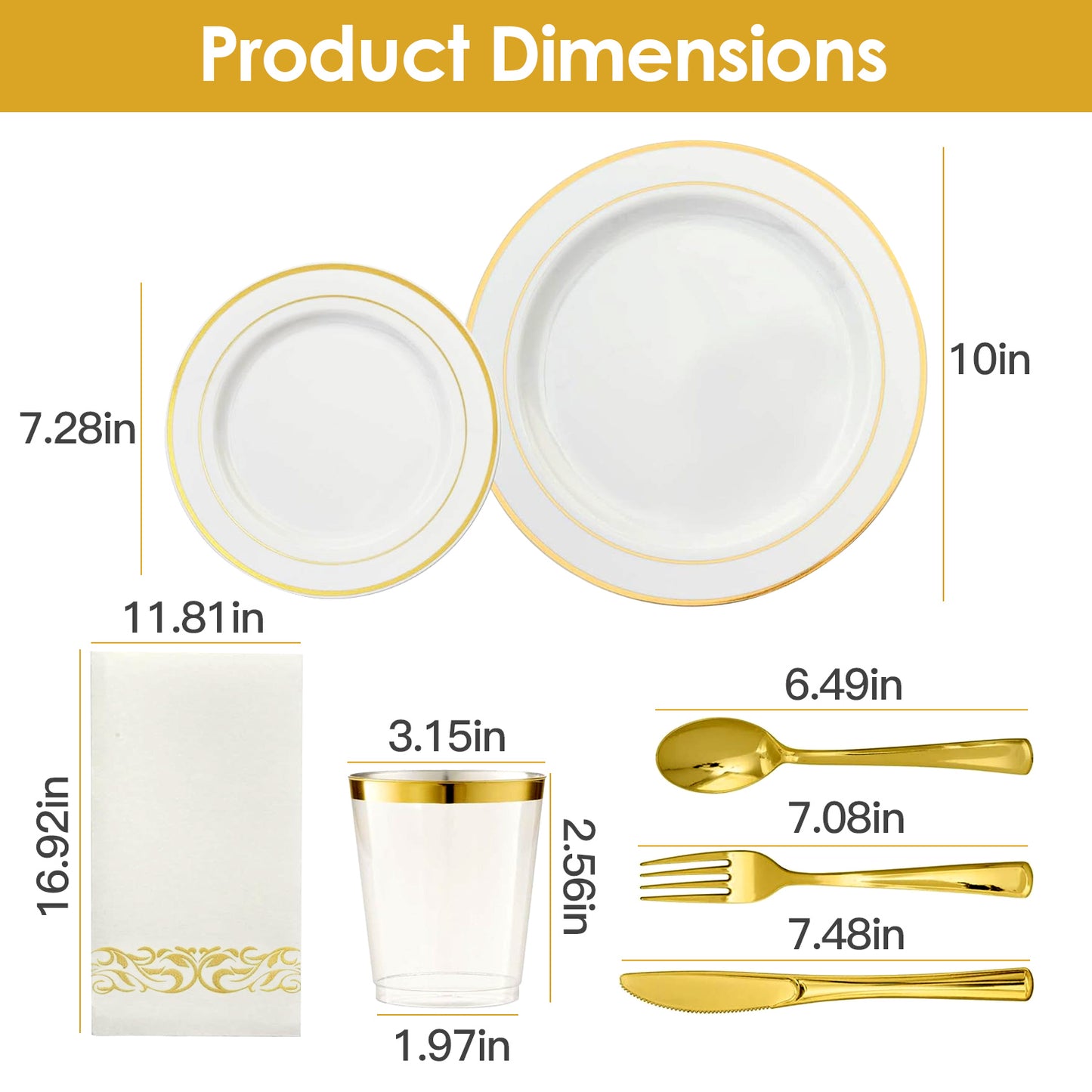 175-Piece Gold Disposable Dinnerware Set with Plates, Cups & Cutlery