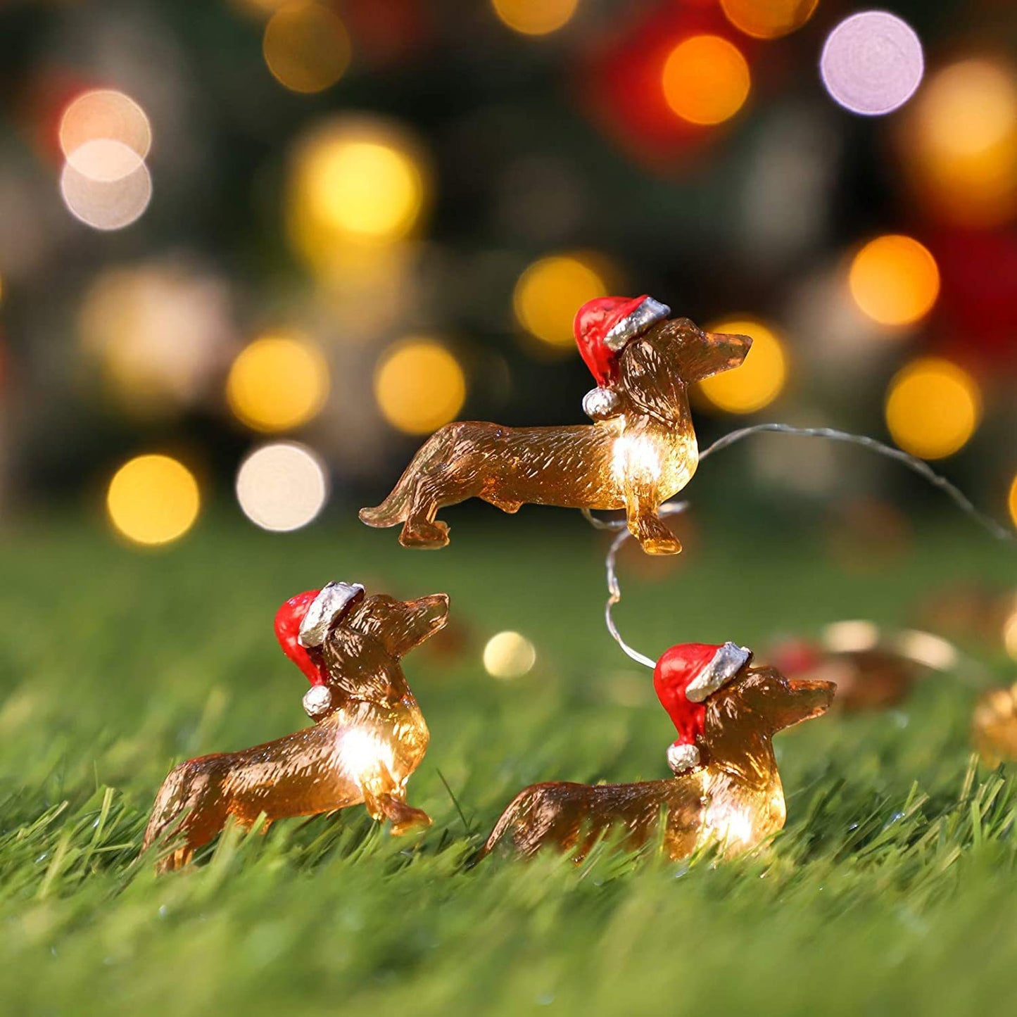 Festive Decorative Dog String Lights - Resin Sausage Dog Christmas Light Decor