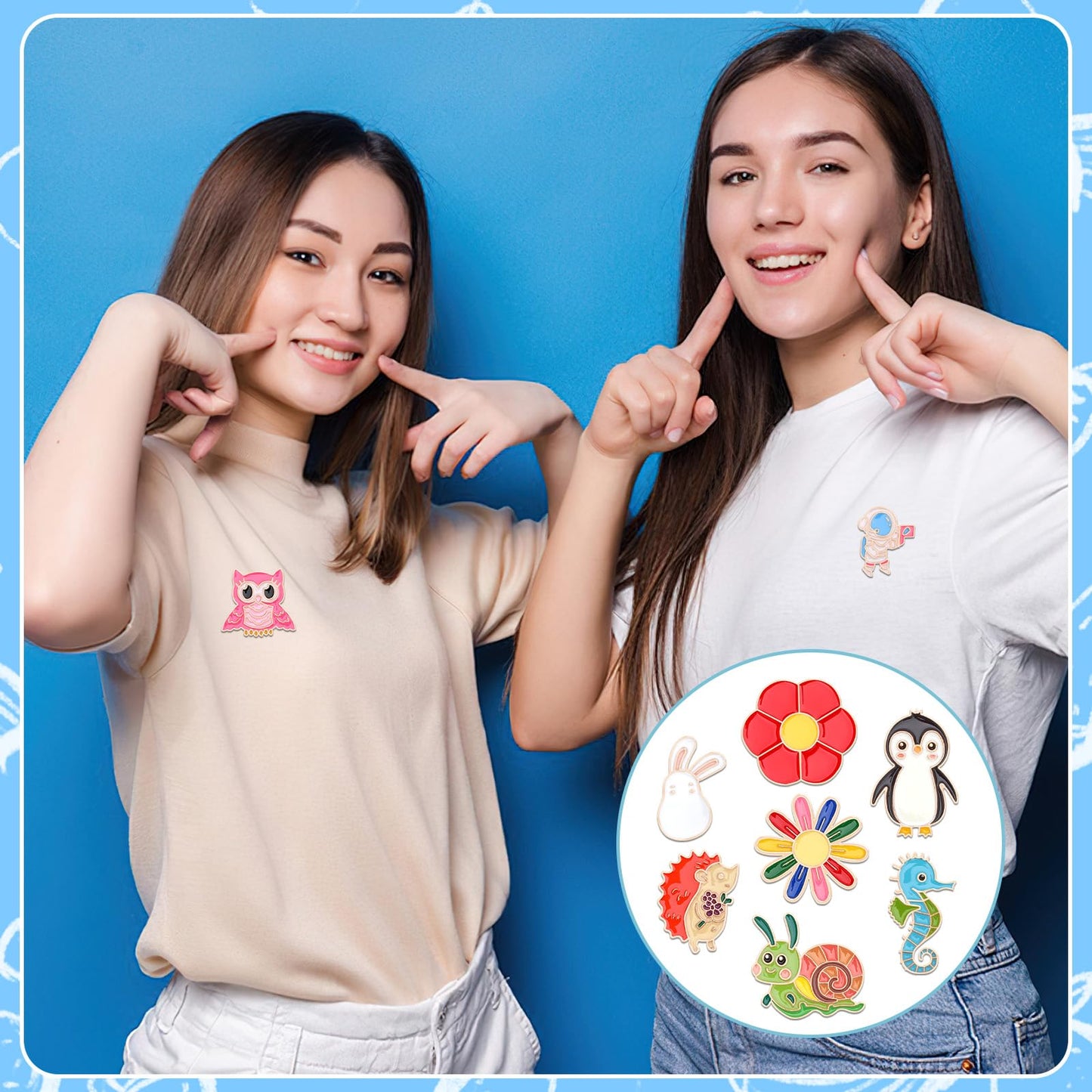 60 Pcs Cute Cartoon Enamel Pins Set - Fun Button Badges