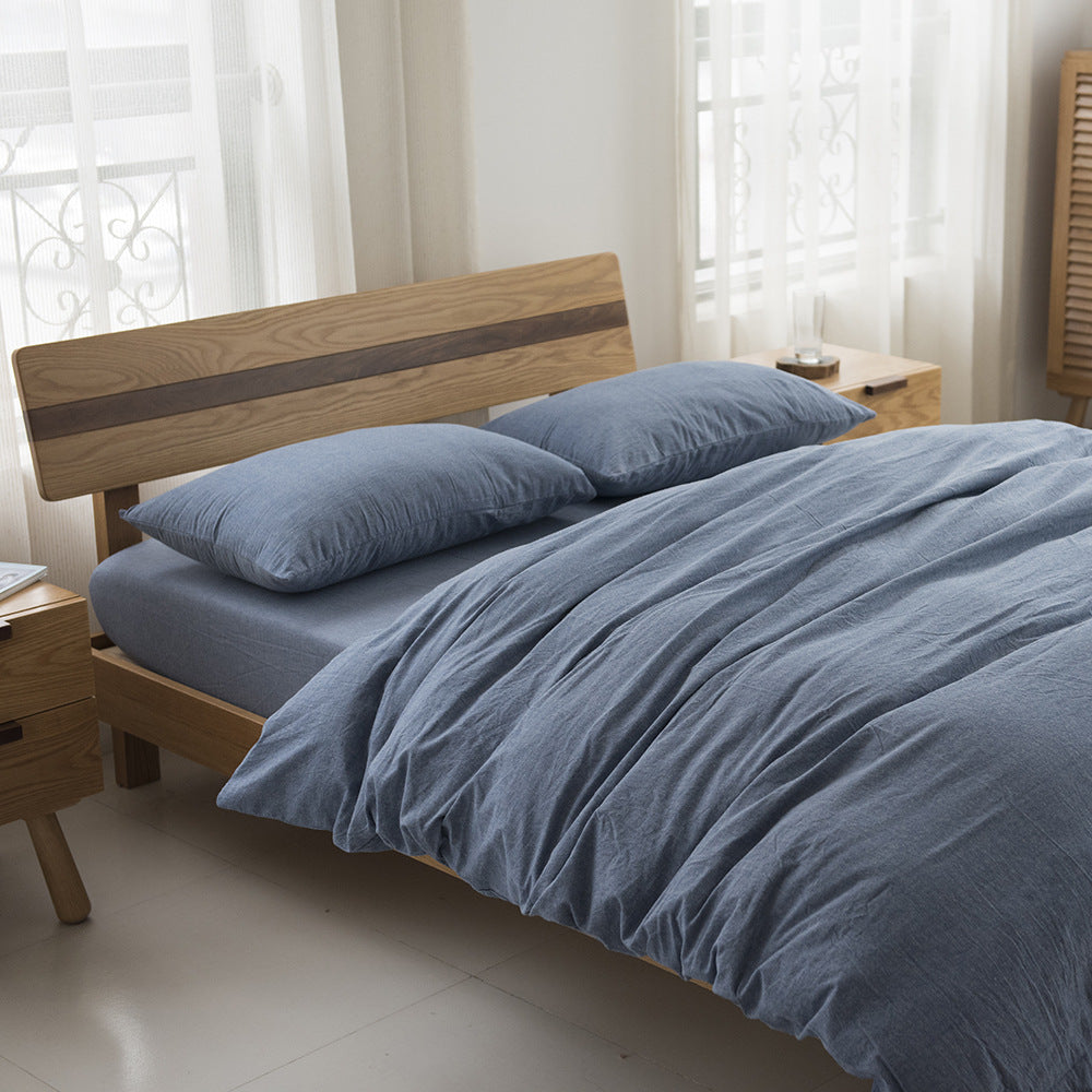 Solid Color Cotton Bed Sheet Set - Four-Piece Dormitory Bedding