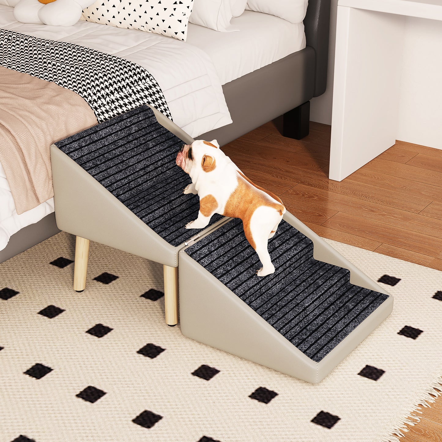 Foldable Wooden Pet Dog Ramp with Non-Slip Surface - 22.83 Inches