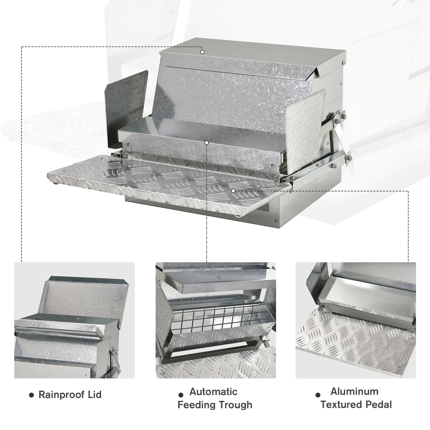 Automatic Chicken Feeder 25 lbs Capacity Weatherproof Galvanized Steel & Aluminum