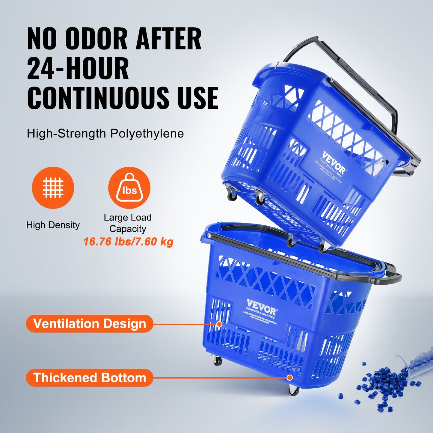 Set of 6 Large Capacity Plastic Shopping Trolleys with Wheels & Handles