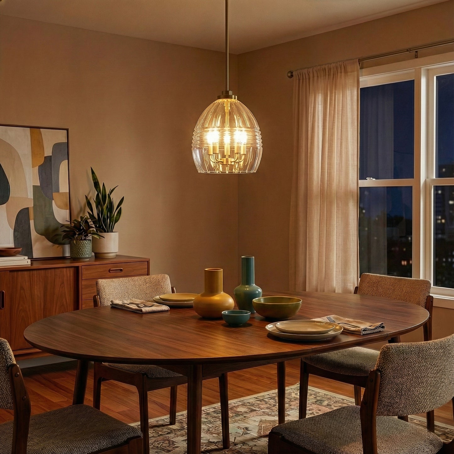 Zen Five Pendant Chain Hanging Light With Clear Glass - Satin Brass
