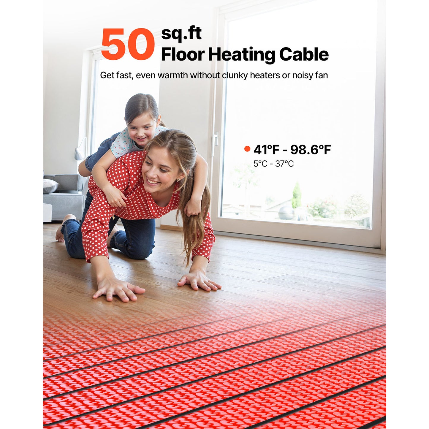 50 Sqft Electric Floor Heating Mat System with Thermostat & Decoupling Membrane