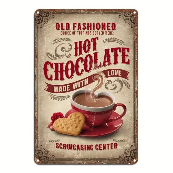 Vintage Metal Tin Sign - Hot Chocolate Love Wall Art