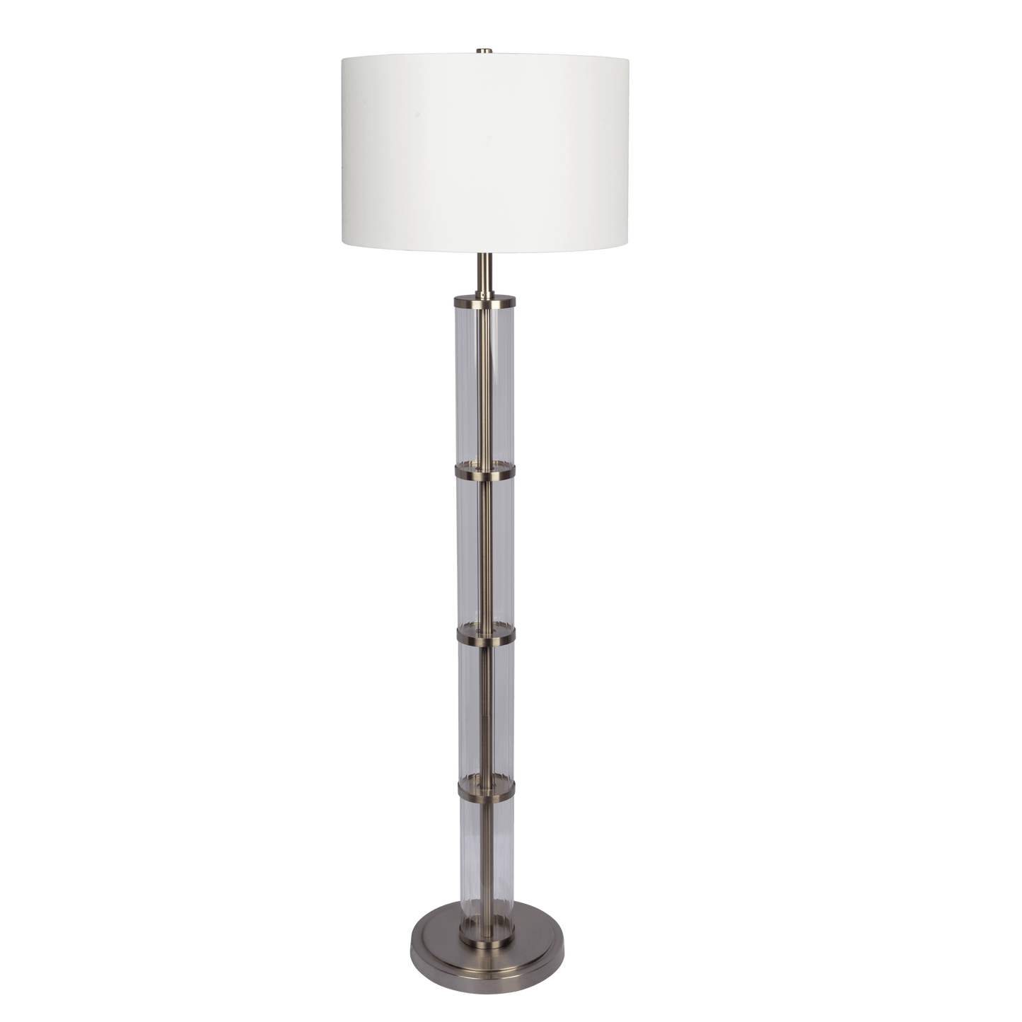 Nimbus Brushed Nickel Floor Lamp With 3-Way Rotary Clear Glass Body