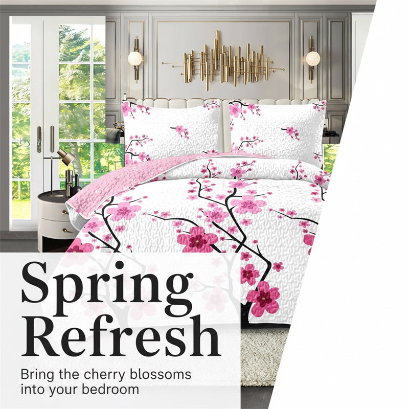 Pink Floral 5-Piece Quilt Set with Pillow Shams & Covers