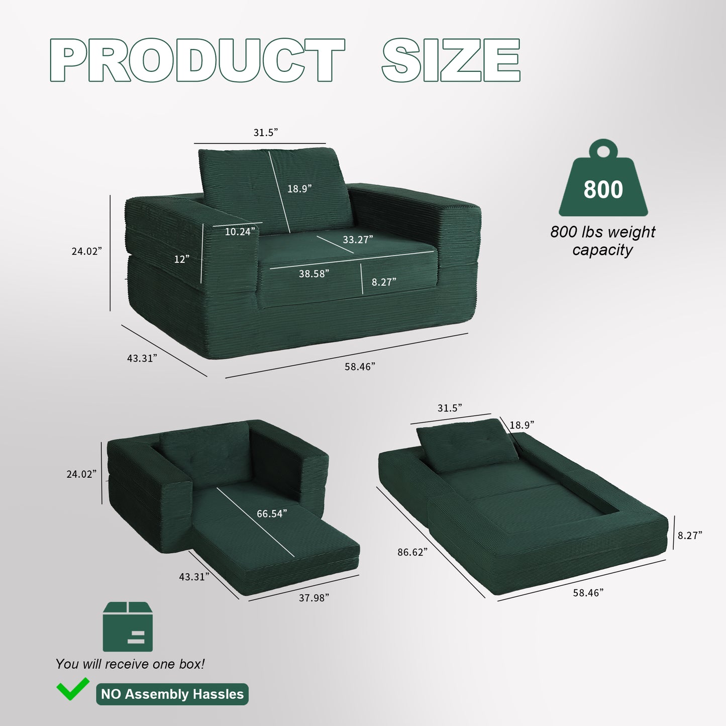 Compression Dog Sofa Bed with Pillow - Dark Green Corduroy