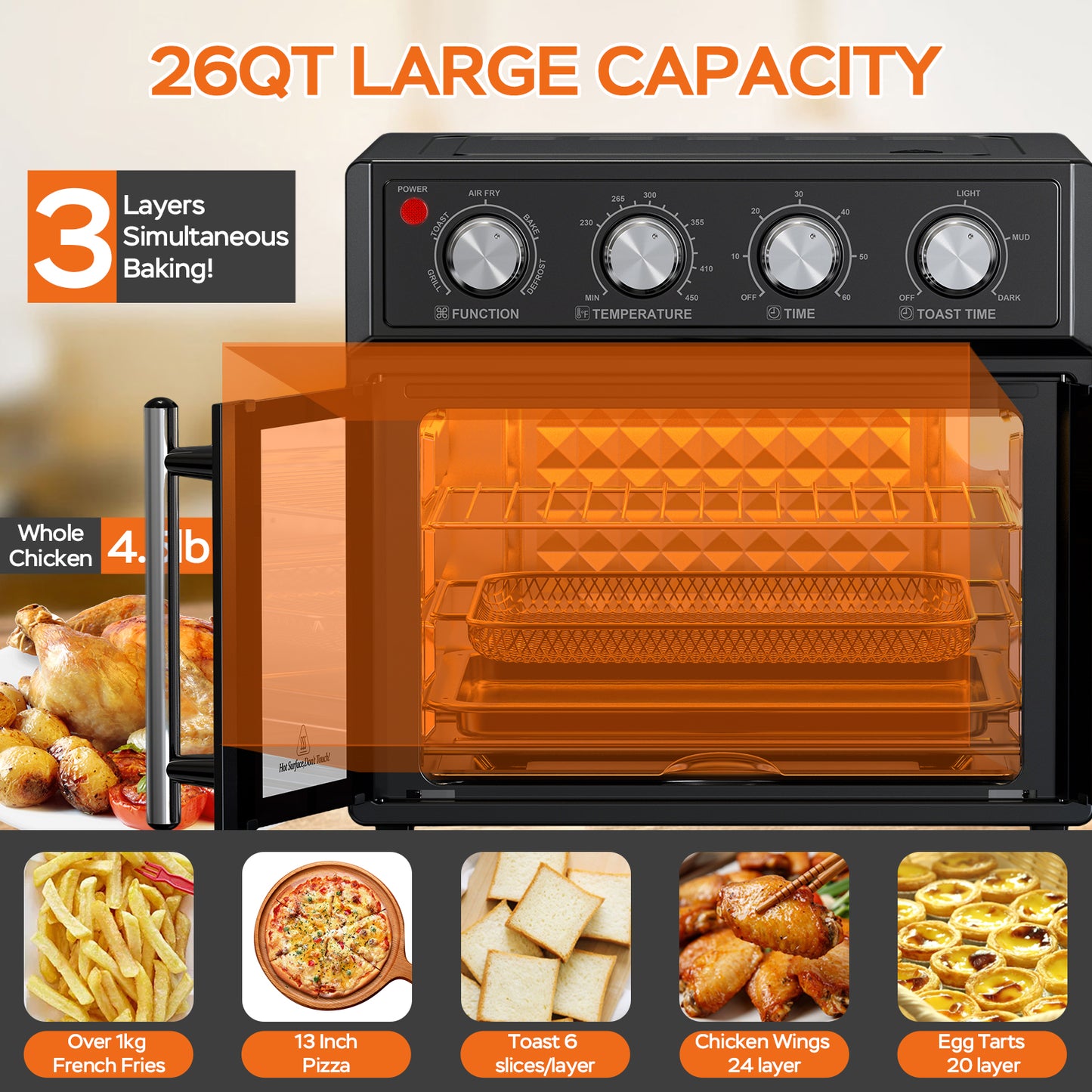29.5 QT Multifunction Air Fryer Toaster Oven - Black