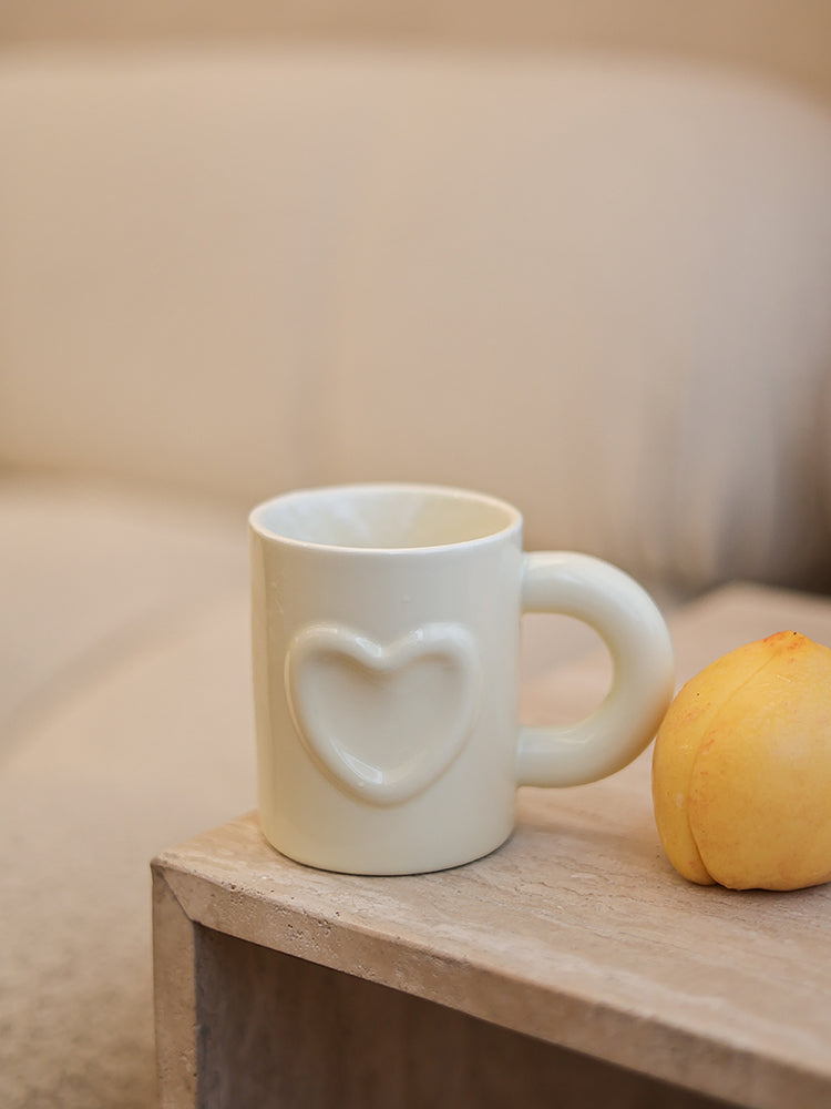Ceramic Milk Mug Set - Cute Cream and Mint Heart & Flower Designs, Nordic Style, 300ml