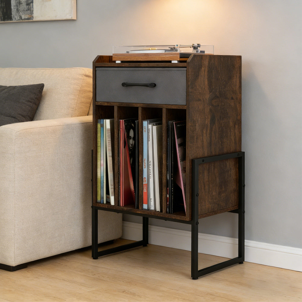 Record Player Stand With Drawer And Holder For Music Room, Living