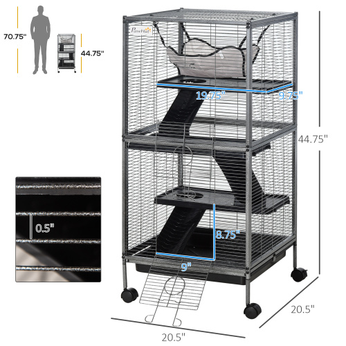 Large Metal Ferret Cage with Rolling Wheels and Spacious Design