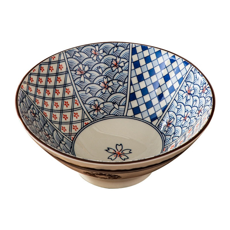 Retro Japanese Style 7-Inch Porcelain Ramen Bowl with Bamboo Hat Shape
