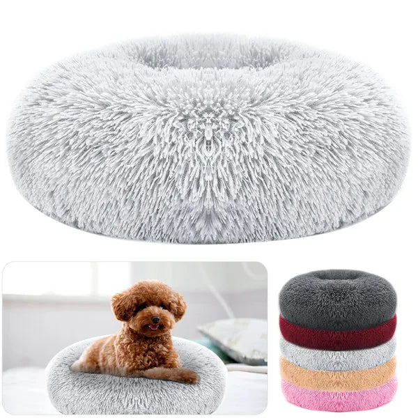 Soft Warm Plush Dog Bed with Non-Slip Bottom and Supportive Rim - Large Size