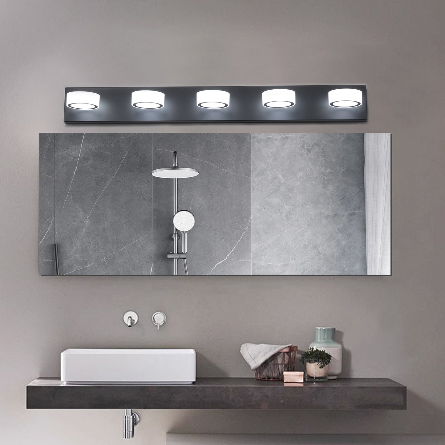5-Light LED Vanity Light Fixture - Dimmable Black Bathroom Lighting