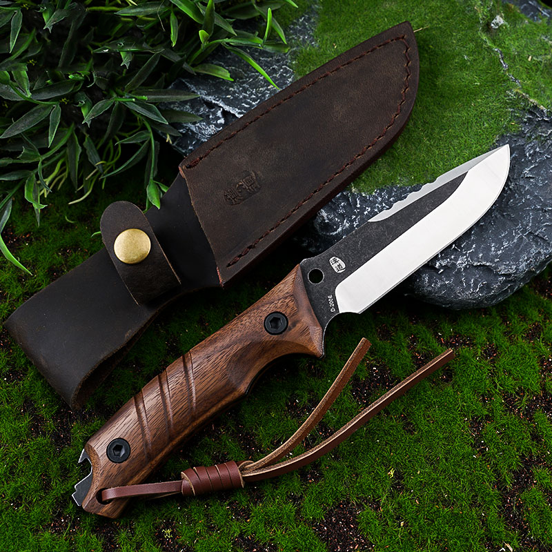 Multi-Functional Outdoor Walnut Handle Fruit Knife - Black Steel Blade