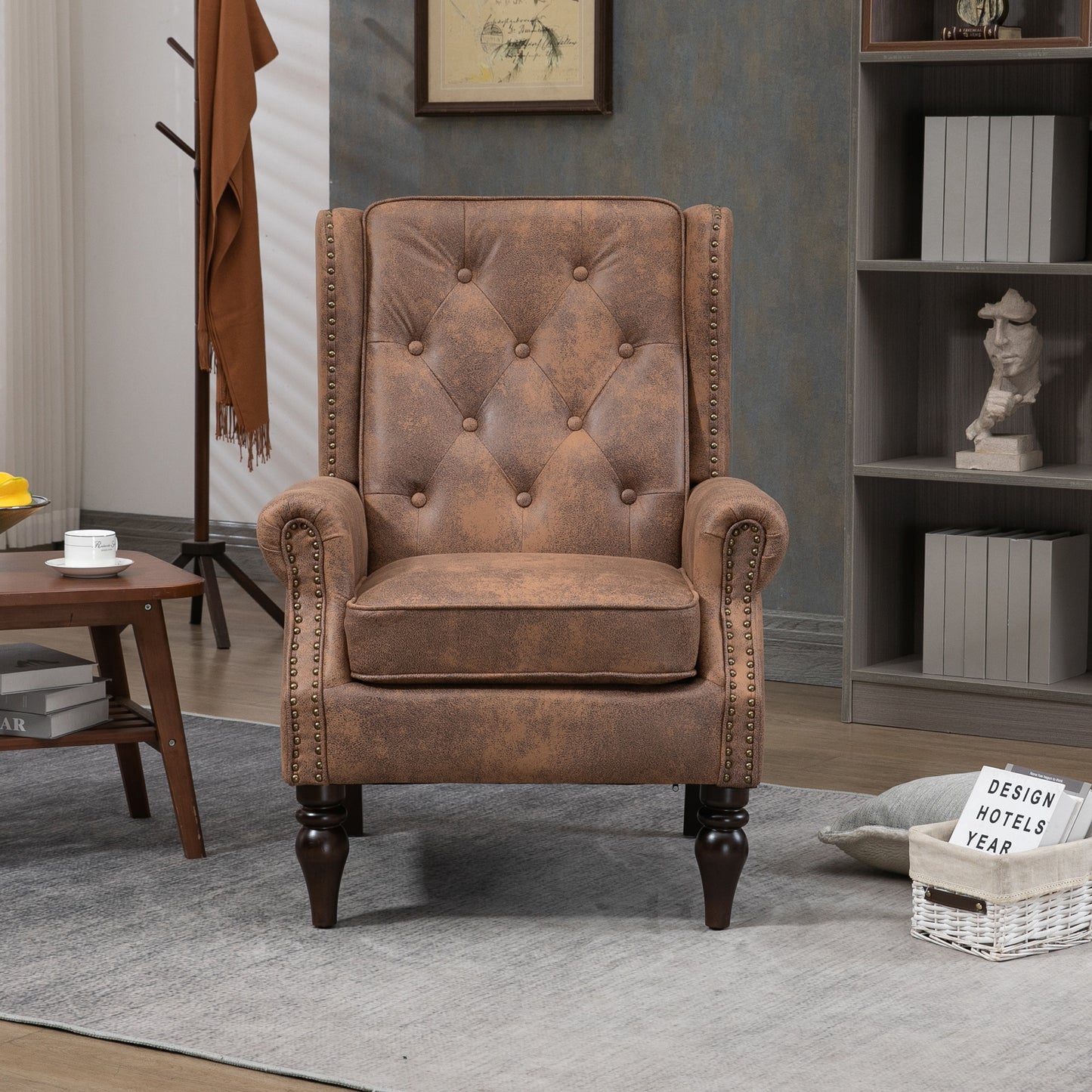 Wood Frame Armchair - Modern Accent Chair in Coffee