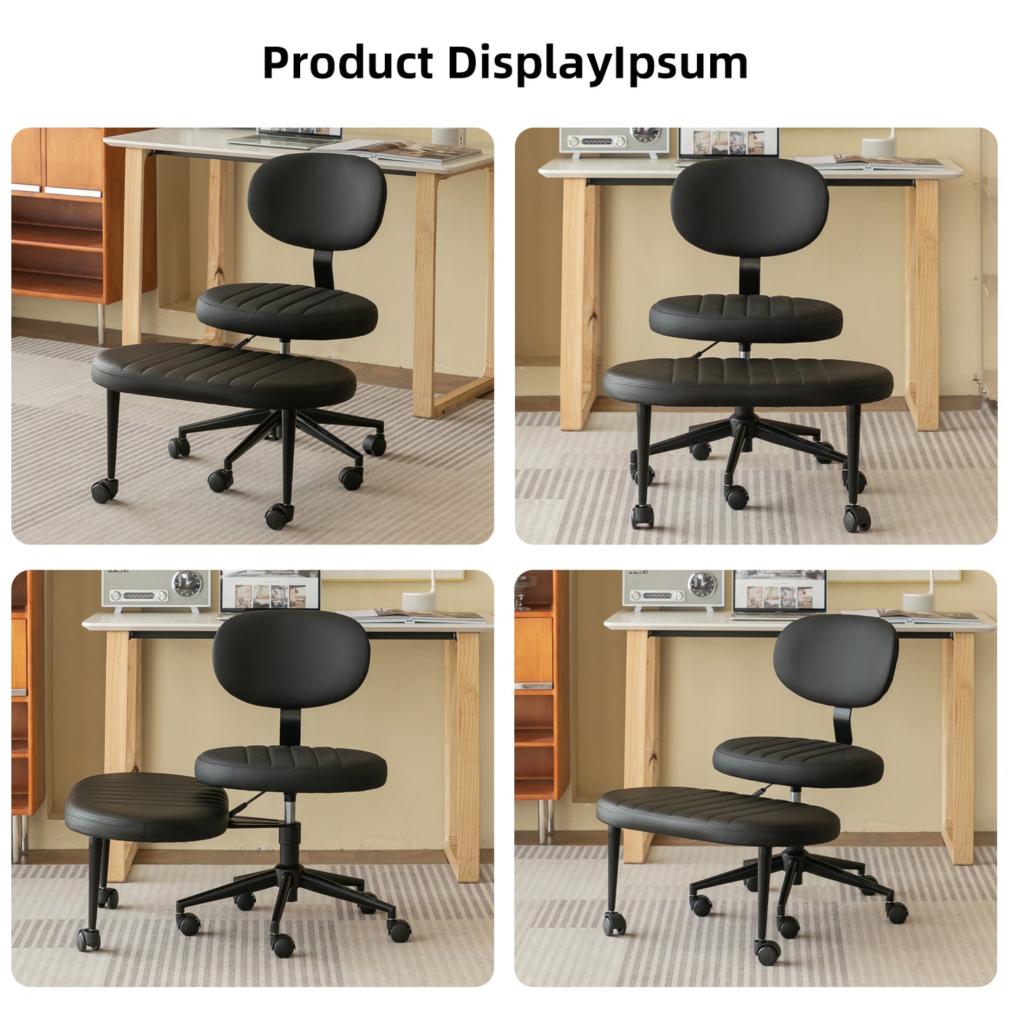 Ergonomic Cross Legged Office Chair with Back Support - Black