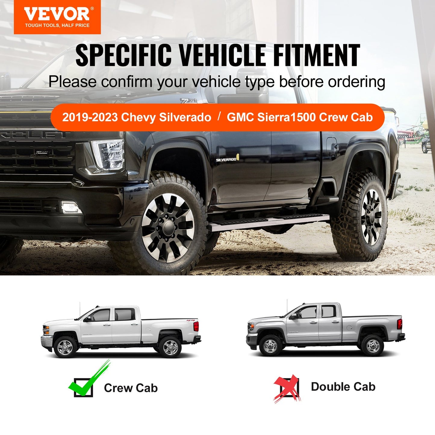 6' Stainless Steel Running Boards Side Steps for Chevy Silverado & GMC Sierra Crew Cab