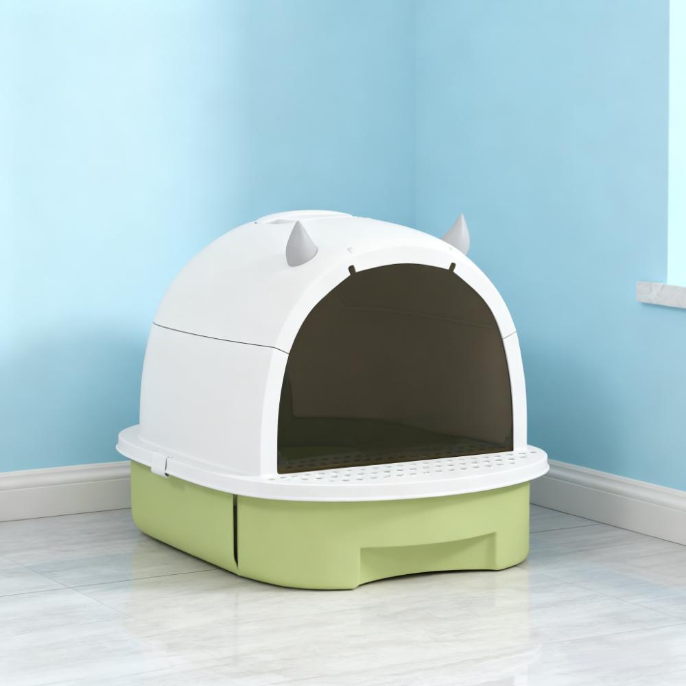 Green Cat Litter Box with Lid, Scoop & Deodorizing Bags