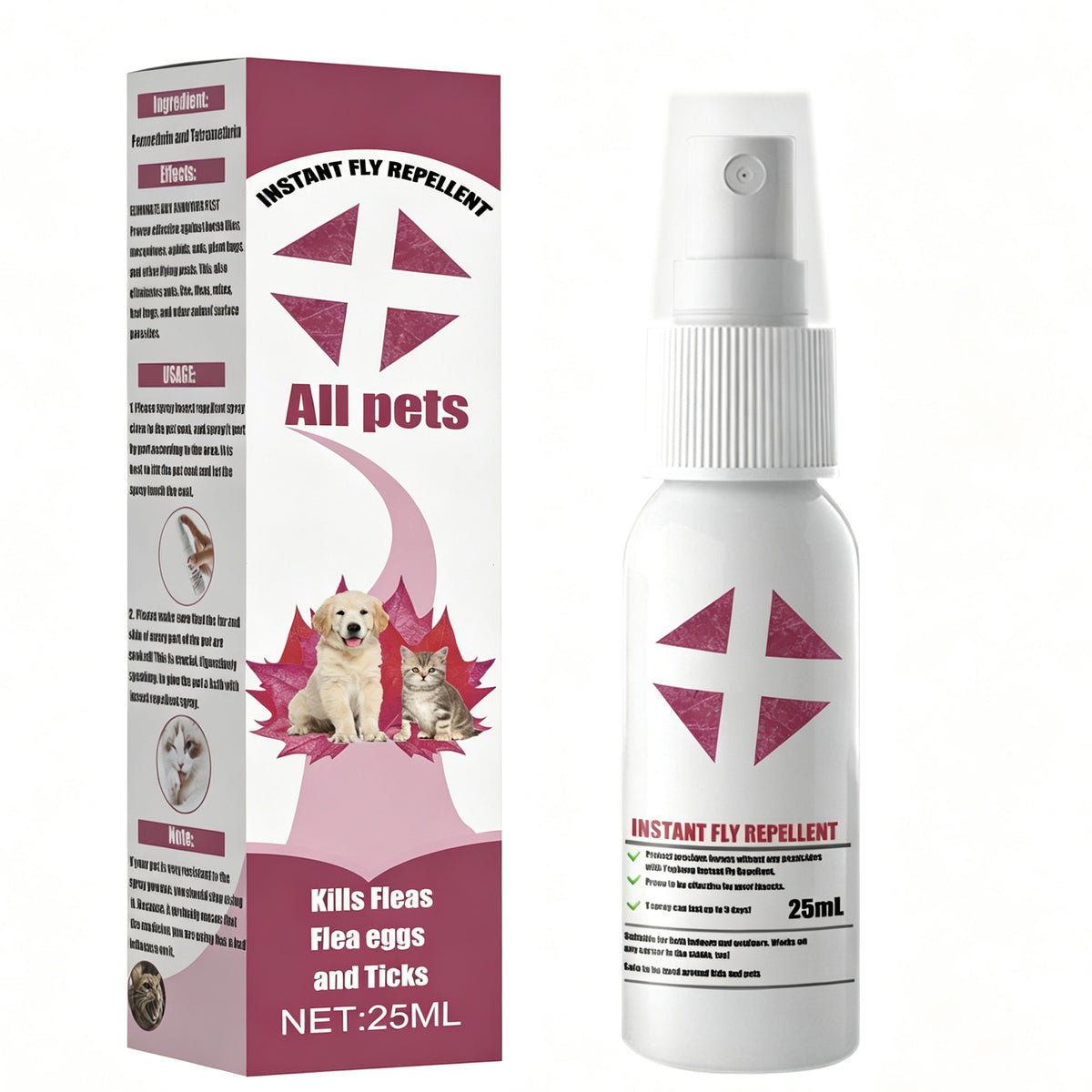 Pet Flea & Tick Spray - 25ml Pest Repellent for Dogs Cats Horses, Safe & Effective